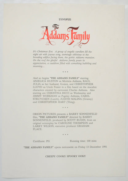 THE ADDAMS FAMILY Cinema Exhibitors Campaign Pressbook - SYNOPSIS 