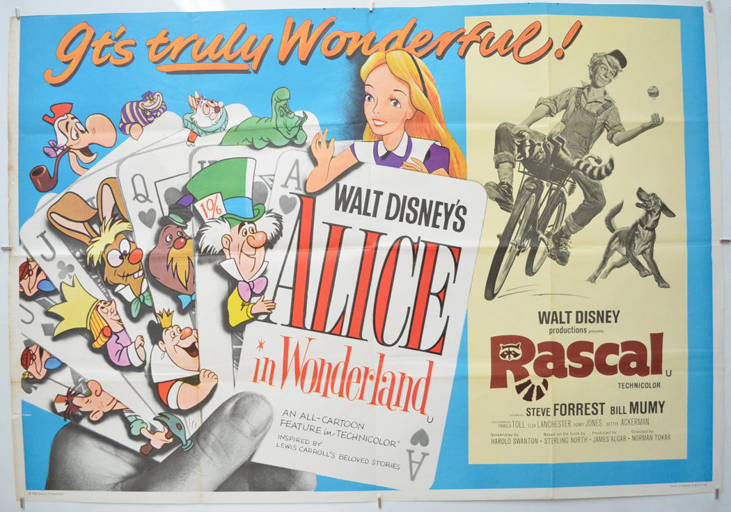 Alice In Wonderland / Rascal (1970 re-release double bill - CROPPED) Original Quad Poster - Film Poster - Movie Poster