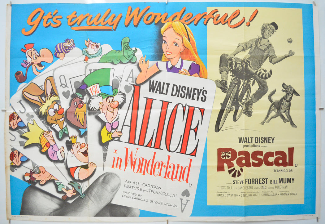 Alice In Wonderland / Rascal (1970 re-release double bill CROPPED) Original Quad Poster - Film Poster - Movie Poster