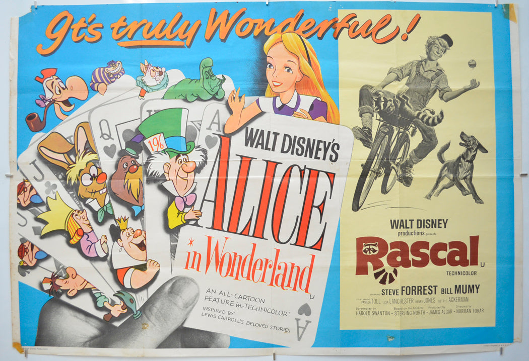 Alice In Wonderland / Rascal (1970 re-release double bill CROPPED) Original Quad Poster - Film Poster - Movie Poster