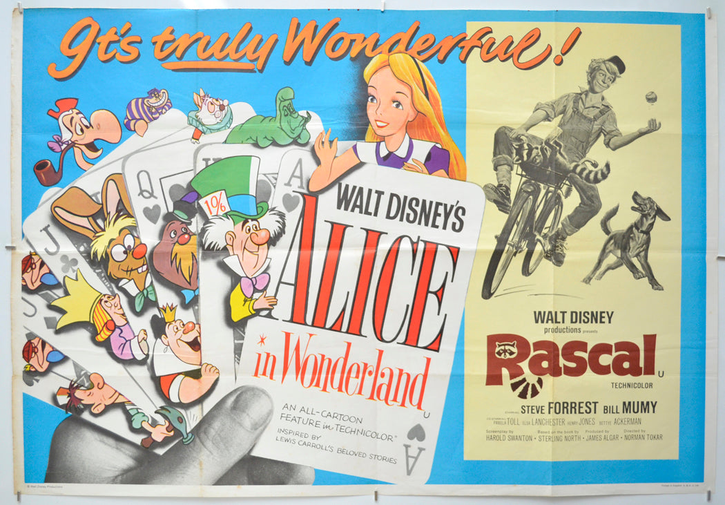 Alice In Wonderland / Rascal (1970 re-release double bill CROPPED) Original Quad Poster - Film Poster - Movie Poster