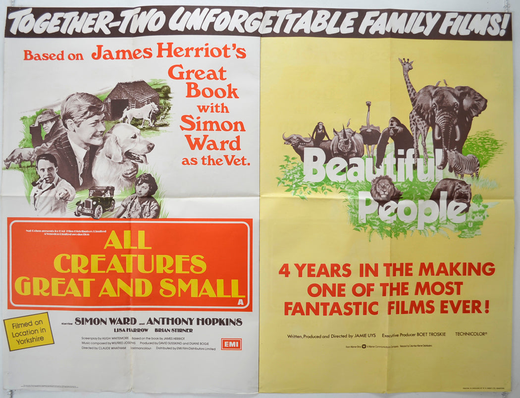 All Creatures Great And Small / Beautiful People  (Double Bill)  Original Quad Poster - Film Poster - Movie Poster 