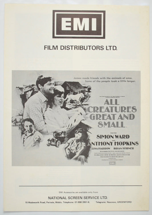 All Creatures Great And Small Original 4 Page Cinema Exhibitors Campaign Pressbook (UK) + Synopsis / Credits Sheet