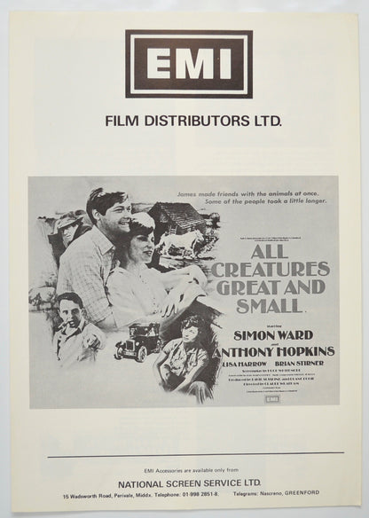 All Creatures Great And Small Original 4 Page Cinema Exhibitors Campaign Pressbook (UK) + Synopsis / Credits Sheet