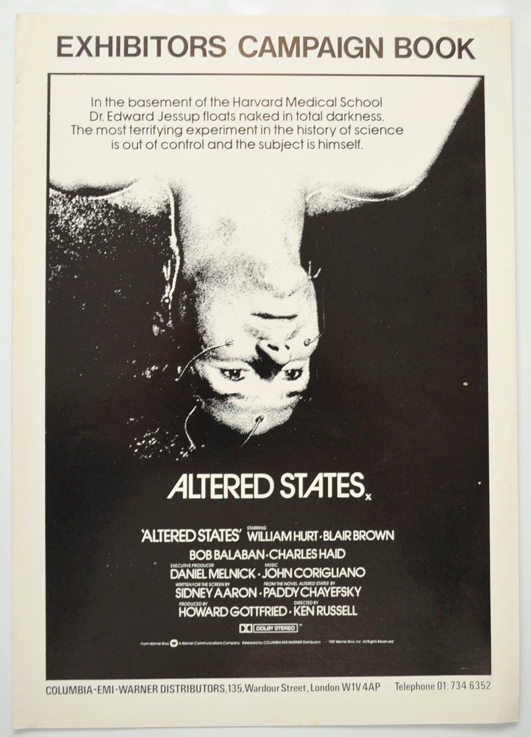 Altered States Original 6 Page Cinema Exhibitors Campaign Pressbook (UK)