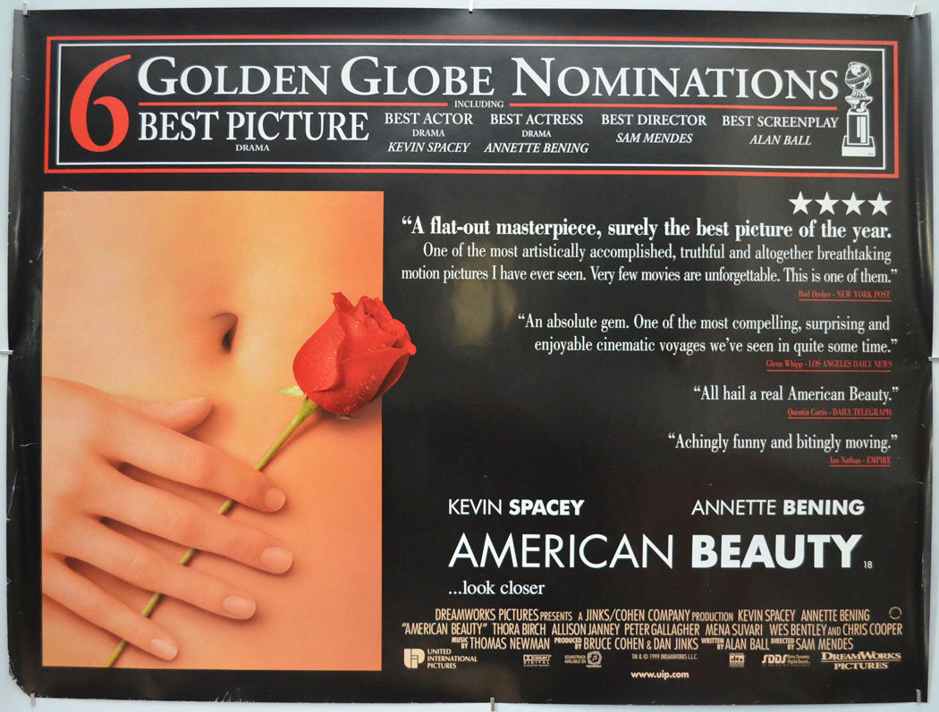 American Beauty (Golden Globes Nominations Version) Original Quad Poster - Film Poster - Movie Poster