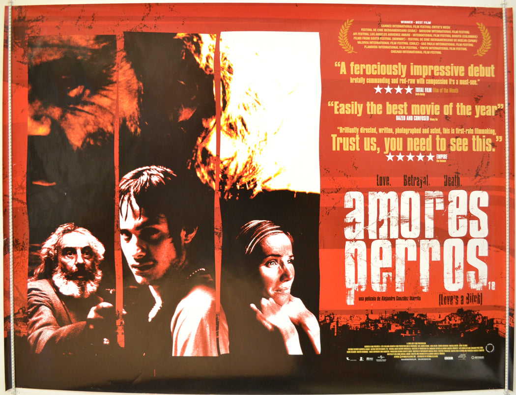 Amores Perros  (a.k.a. Love's A Bitch)  Original Quad Poster - Film Poster - Movie Poster 