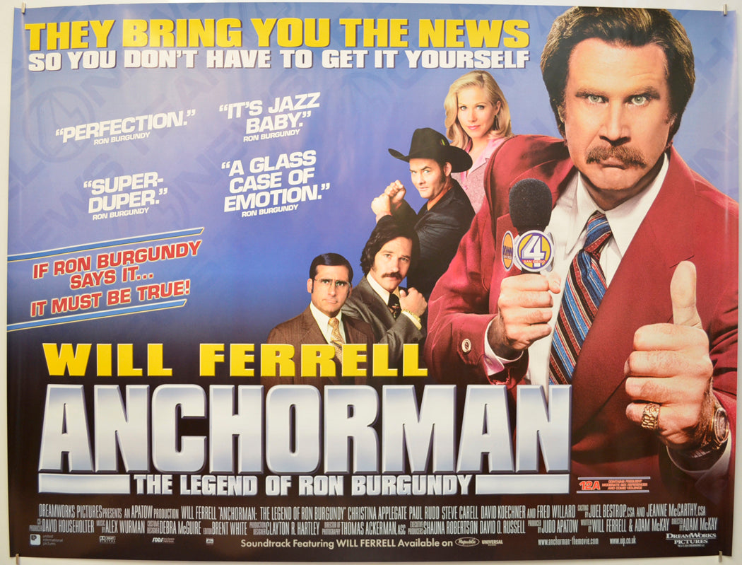 Anchorman - The Legend Of Ron Burgundy Original Quad Poster - Film Poster - Movie Poster  