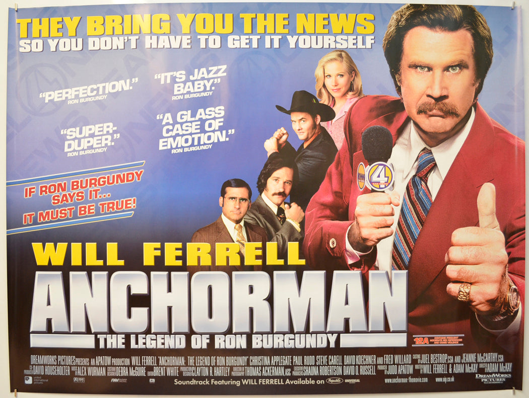 Anchorman - The Legend Of Ron Burgundy Original Quad Poster - Film Poster - Movie Poster  