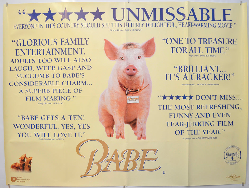 Babe (Reviews Version) Original Quad Poster - Film Poster - Movie Poster