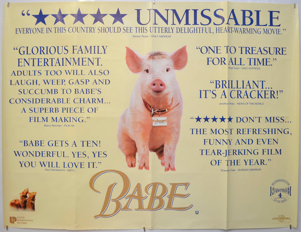 Babe (Reviews Version) Original Quad Poster - Film Poster - Movie Poster