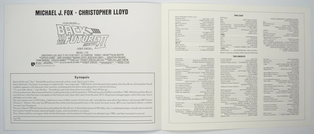 BACK TO THE FUTURE PART II Cinema Exhibitors Press Synopsis Credits Booklet - INSIDE 