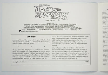 BACK TO THE FUTURE PART III Cinema Exhibitors Press Synopsis Credits Booklet - INSIDE 