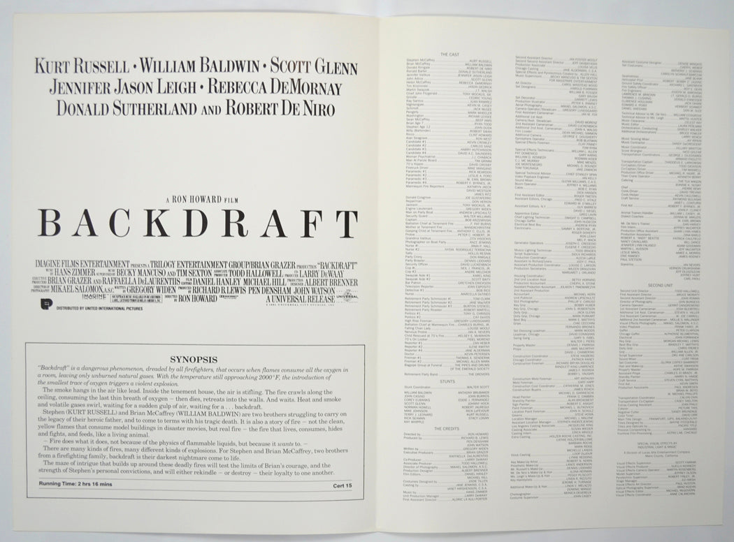 BACKDRAFT Cinema Exhibitors Press Synopsis Credits Booklet - INSIDE 