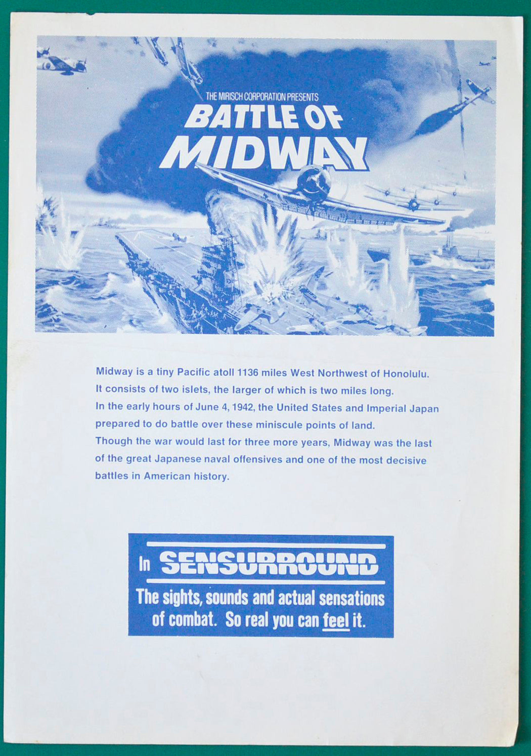 The Battle Of Midway    Original Cinema Exhibitors Synopsis / Credits Sheet  + Advertising Blocks and Accessories Sheet    