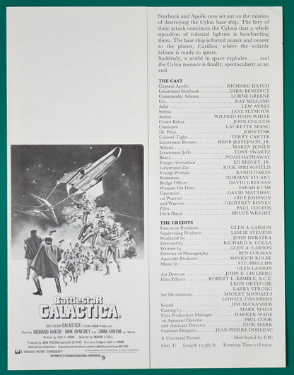 Battlestar Galactica    Original Cinema Exhibitors Advertising Guide Sheet  + Synopsis / Credits Sheet    