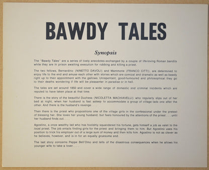 BAWDY TALES (Card 1) Cinema Set of Black and White FOH Stills / Lobby Cards 