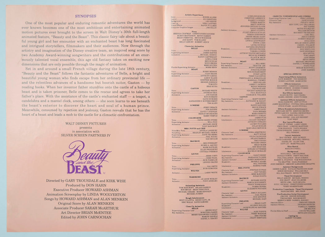 BEAUTY AND THE BEAST Cinema Exhibitors Synopsis Credits Booklet - INSIDE 