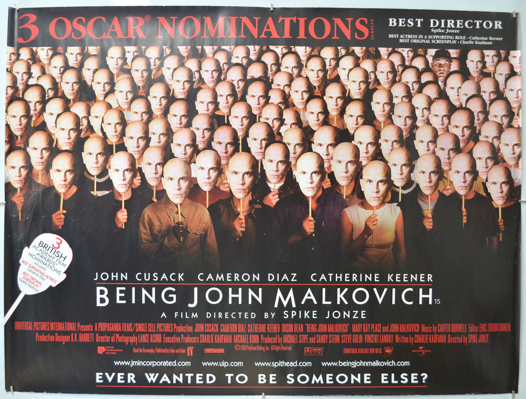 Being John Malkovich  (Oscars Version)  Original Quad Poster - Film Poster - Movie Poster