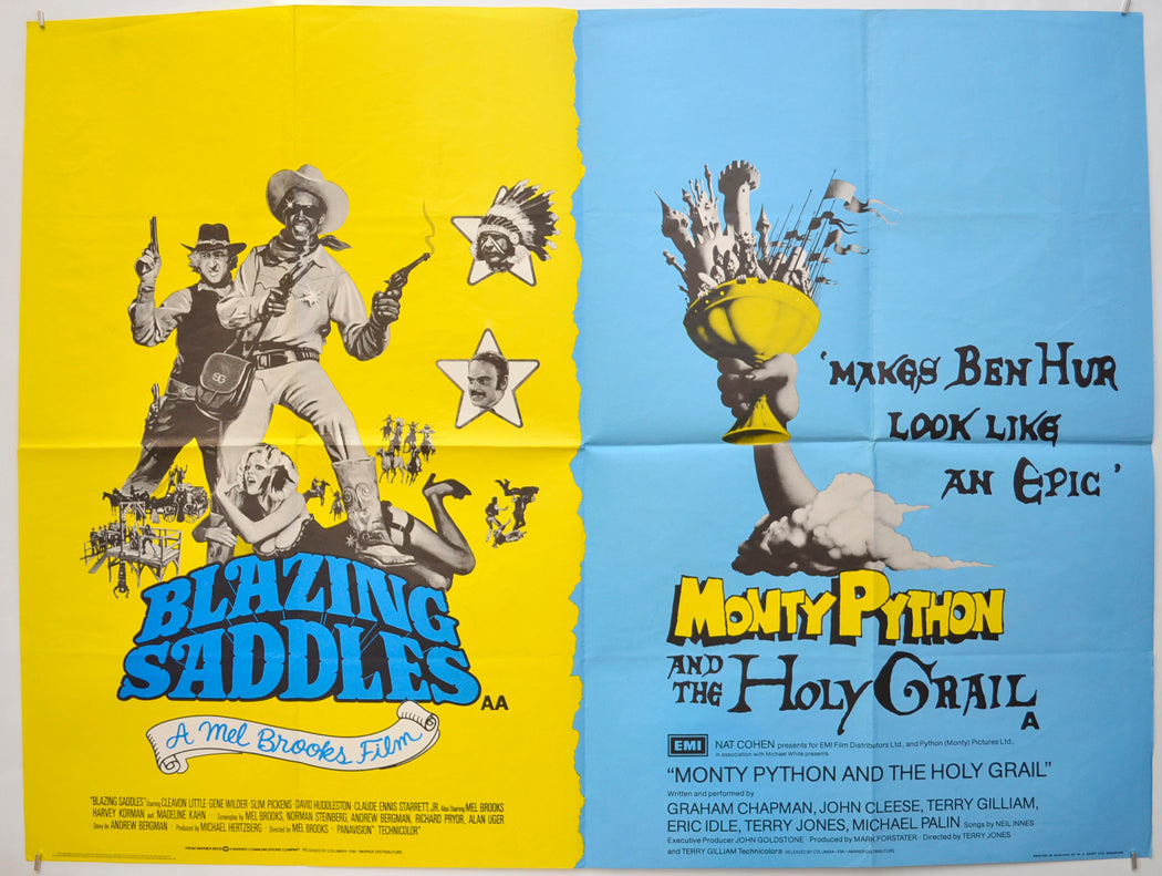 Blazing Saddles / Monty Python And The Holy Grail (Double Bill) Original Quad Poster - Film Poster - Movie Poster