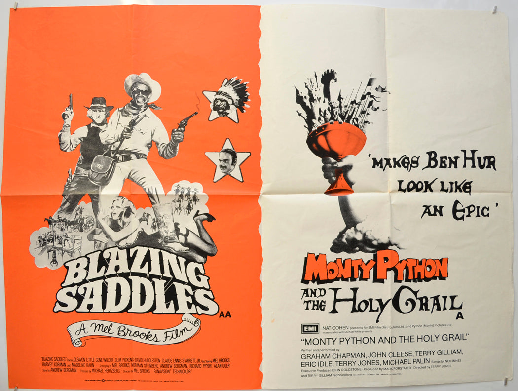 Blazing Saddles / Monty Python And The Holy Grail (Double Bill Version 2) Original Quad Poster - Film Poster - Movie Poster