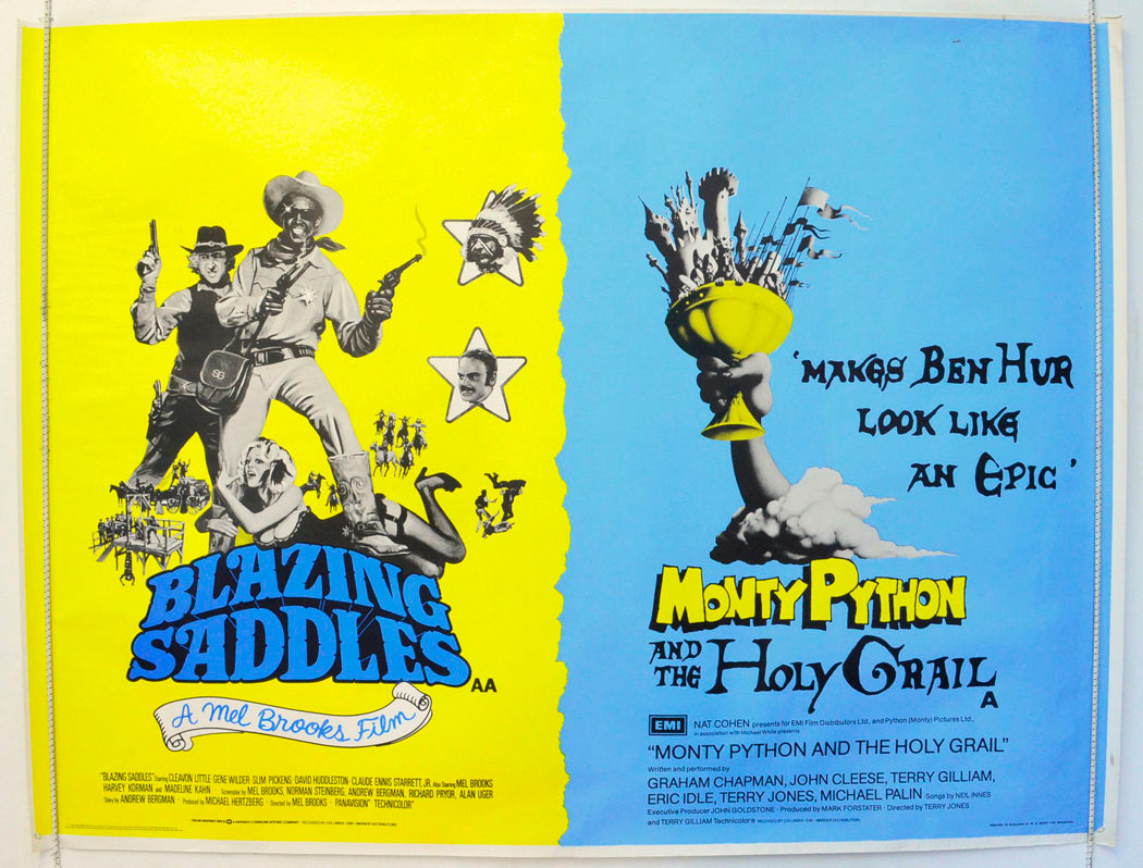 Blazing Saddles / Monty Python And The Holy Grail  (Double Bill)   Original British Quad Poster - Film Poster - Movie Poster 