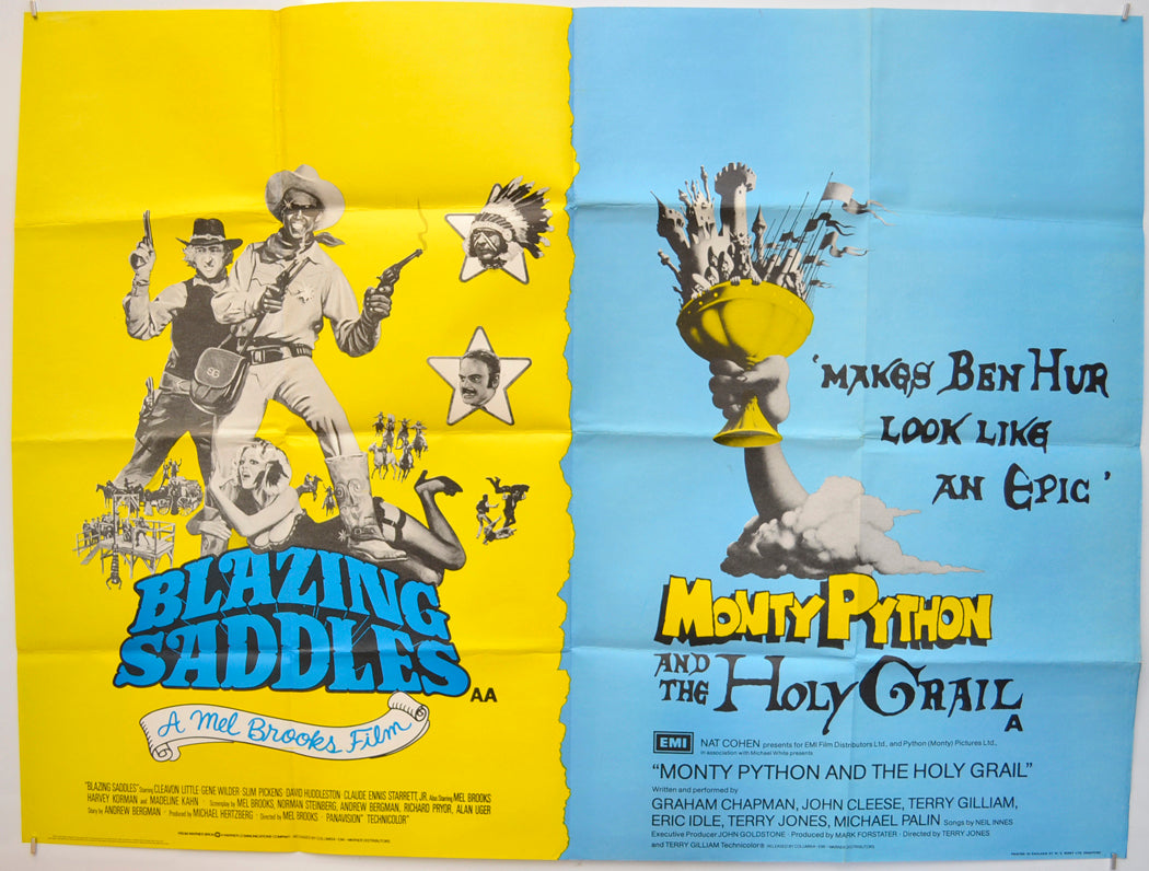 Blazing Saddles / Monty Python And The Holy Grail  (Double Bill) Original Quad Poster - Film Poster - Movie Poster  