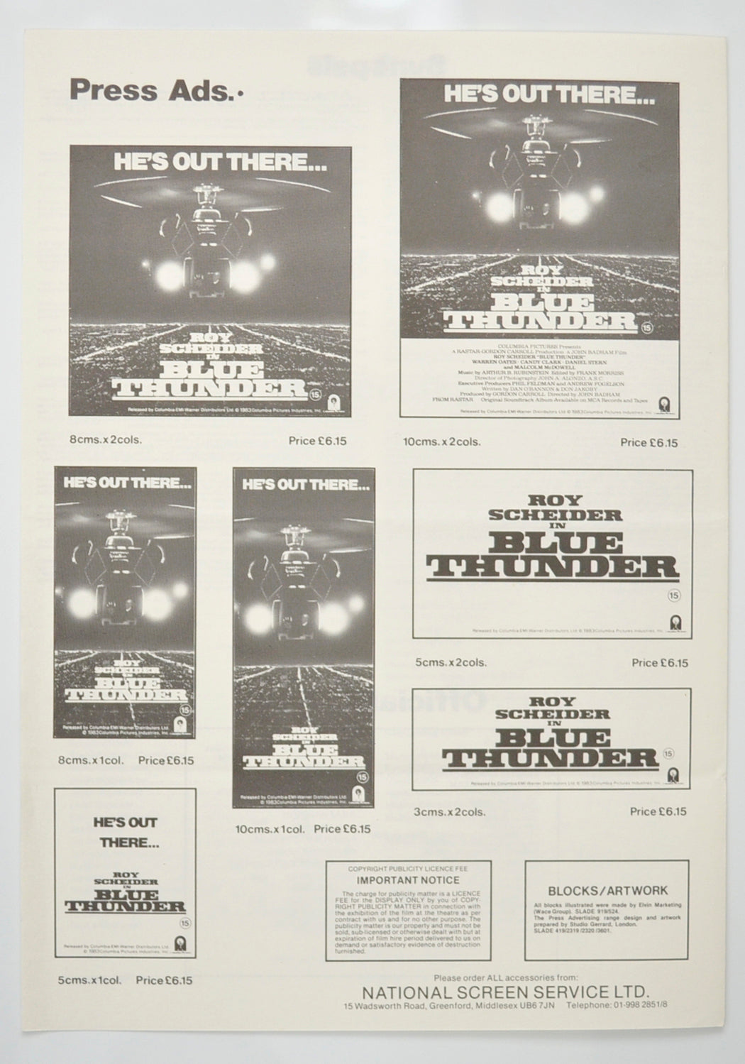 BLUE THUNDER Cinema Exhibitors Campaign Pressbook - BACK  