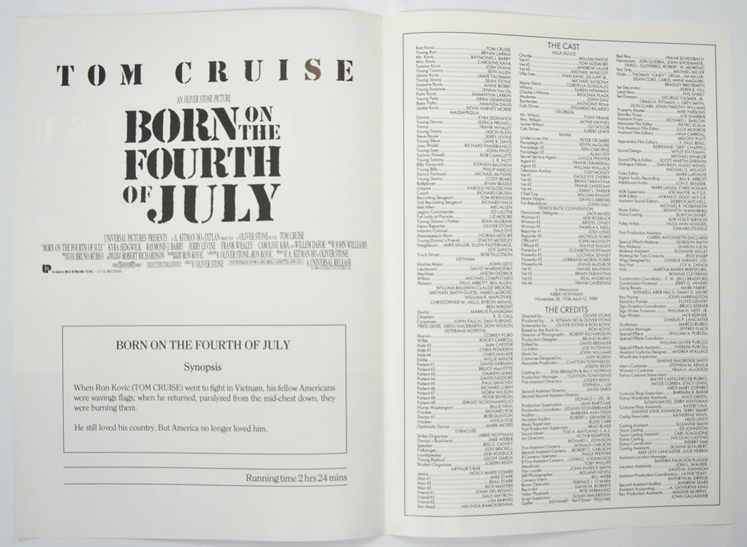 BORN ON THE FOURTH OF JULY Cinema Exhibitors Press Synopsis Credits Booklet - INSIDE 