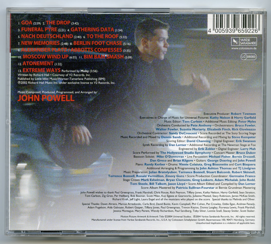 THE BOURNE SUPREMACY Original CD Soundtrack (back) 