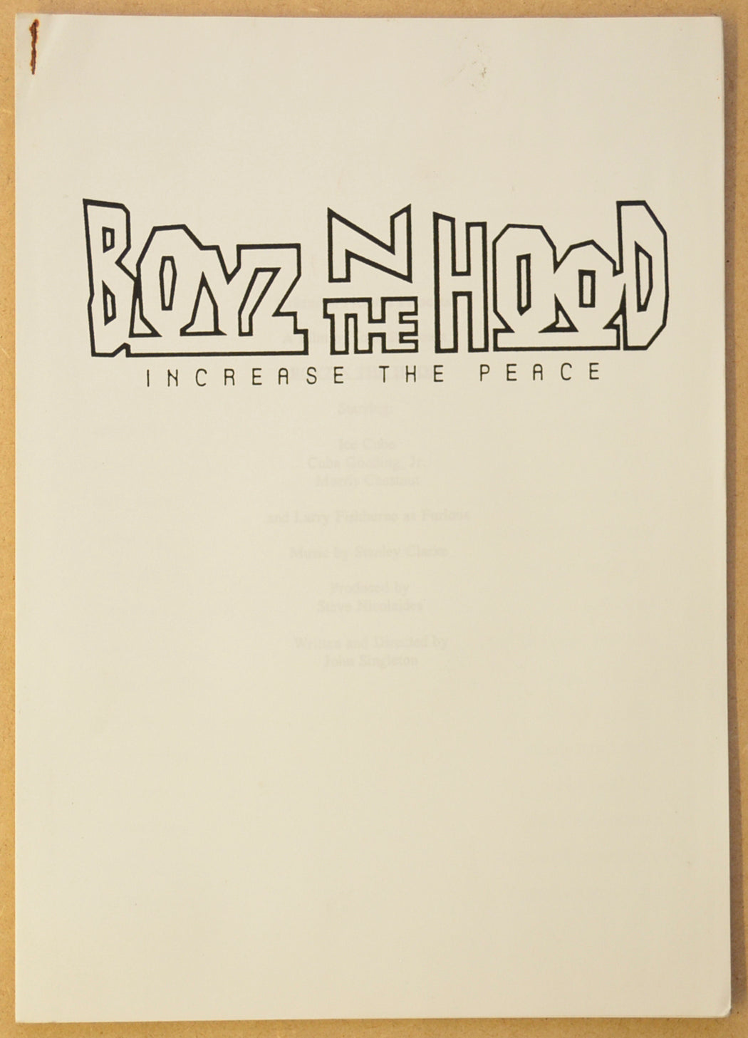 BOYZ N THE HOOD Original Cinema Press Kit – Production Info 