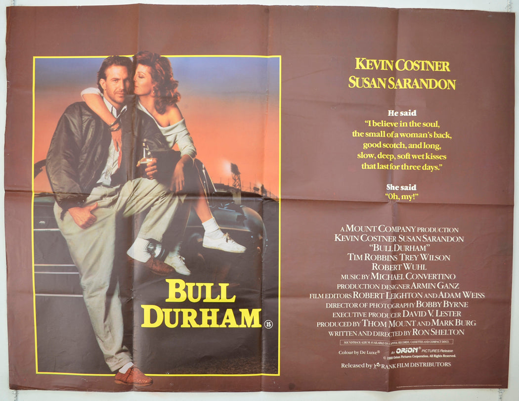 Bull Durham Original Quad Poster - Film Poster - Movie Poster  