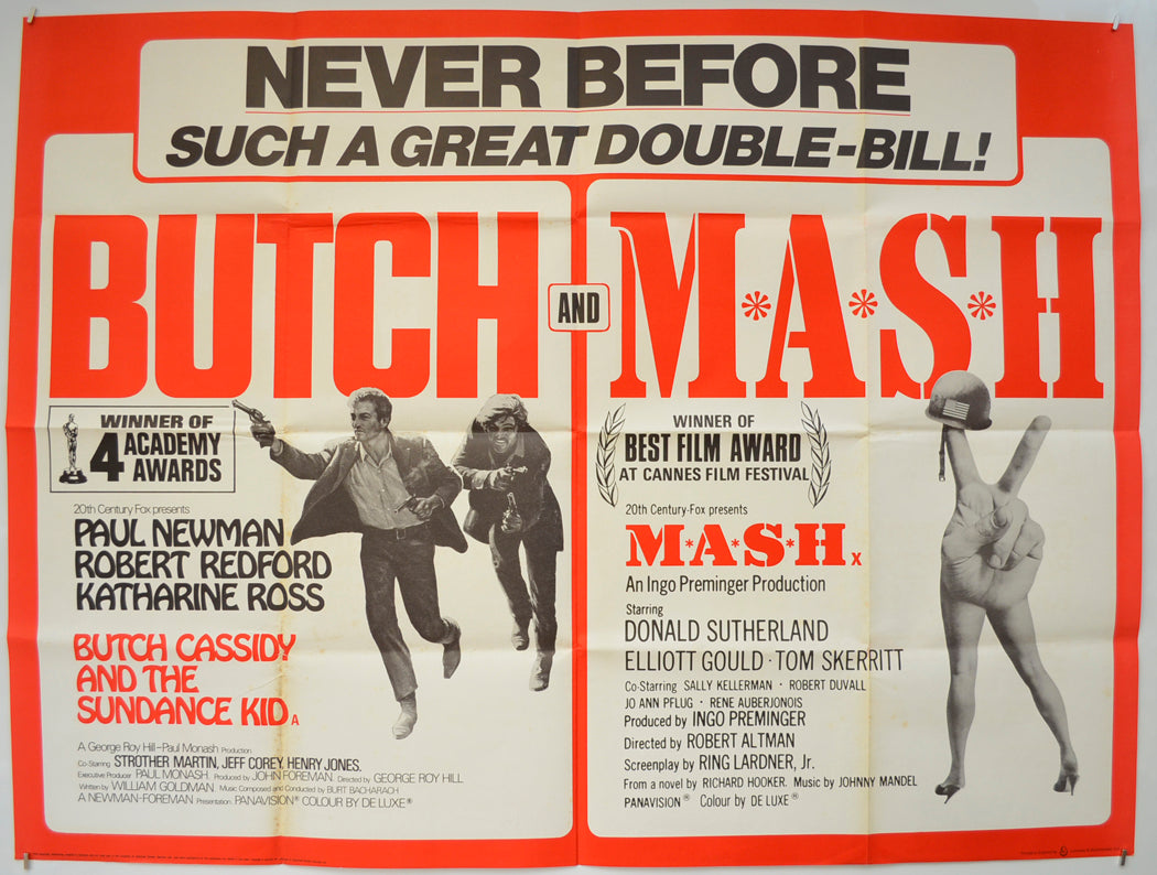 Butch Cassidy And The Sundance Kid / MASH  (Double Bill)   Original Quad Poster - Film Poster - Movie Poster