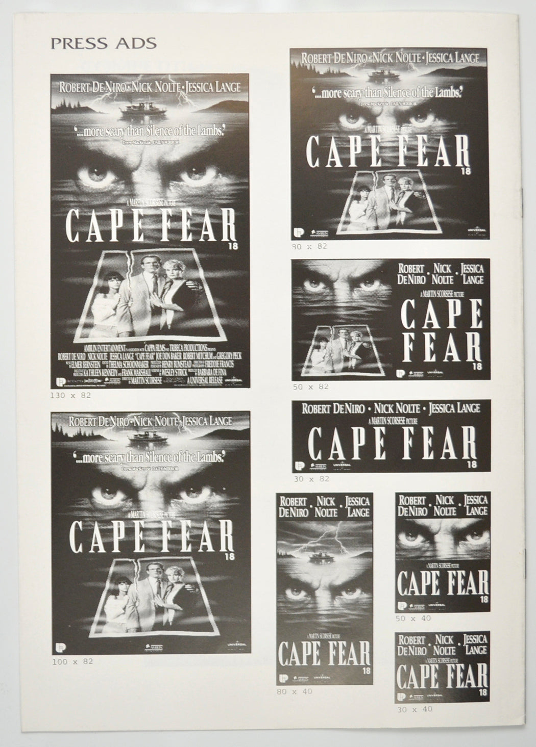 CAPE FEAR Cinema Exhibitors Campaign Pressbook - BACK 