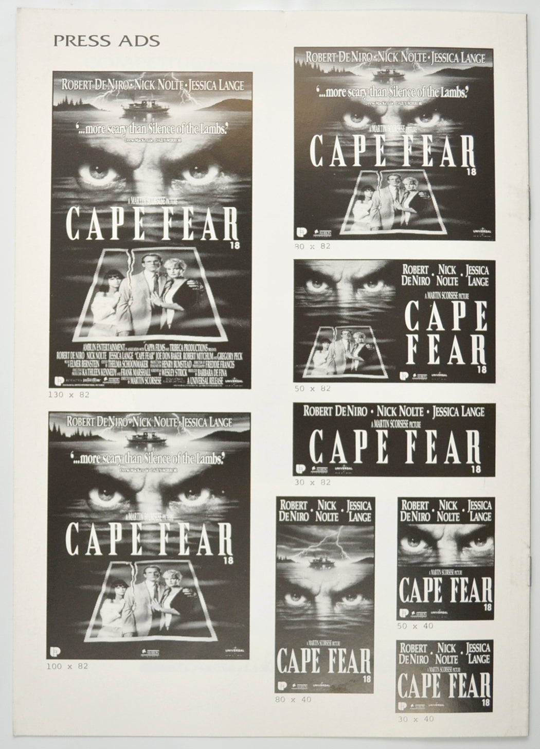 CAPE FEAR Cinema Exhibitors Campaign Pressbook - BACK 