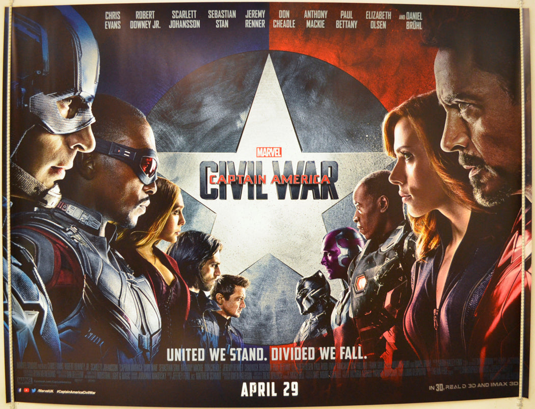 Captain America : Civil War  Original Quad Poster - Film Poster - Movie Poster 