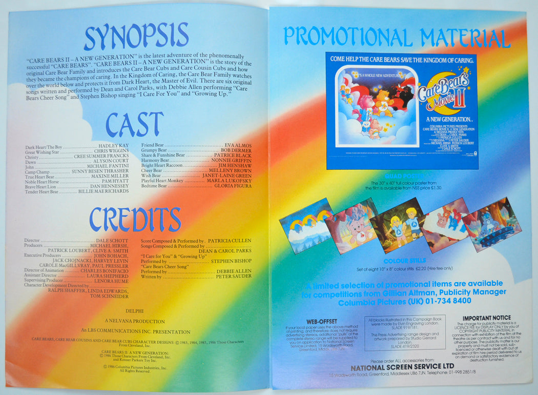 CARE BEARS MOVIE II Cinema Exhibitors Campaign Pressbook - INSIDE 