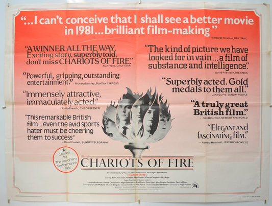 Chariots Of Fire (Reviews Version) Original Quad Poster - Film Poster - Movie Poster