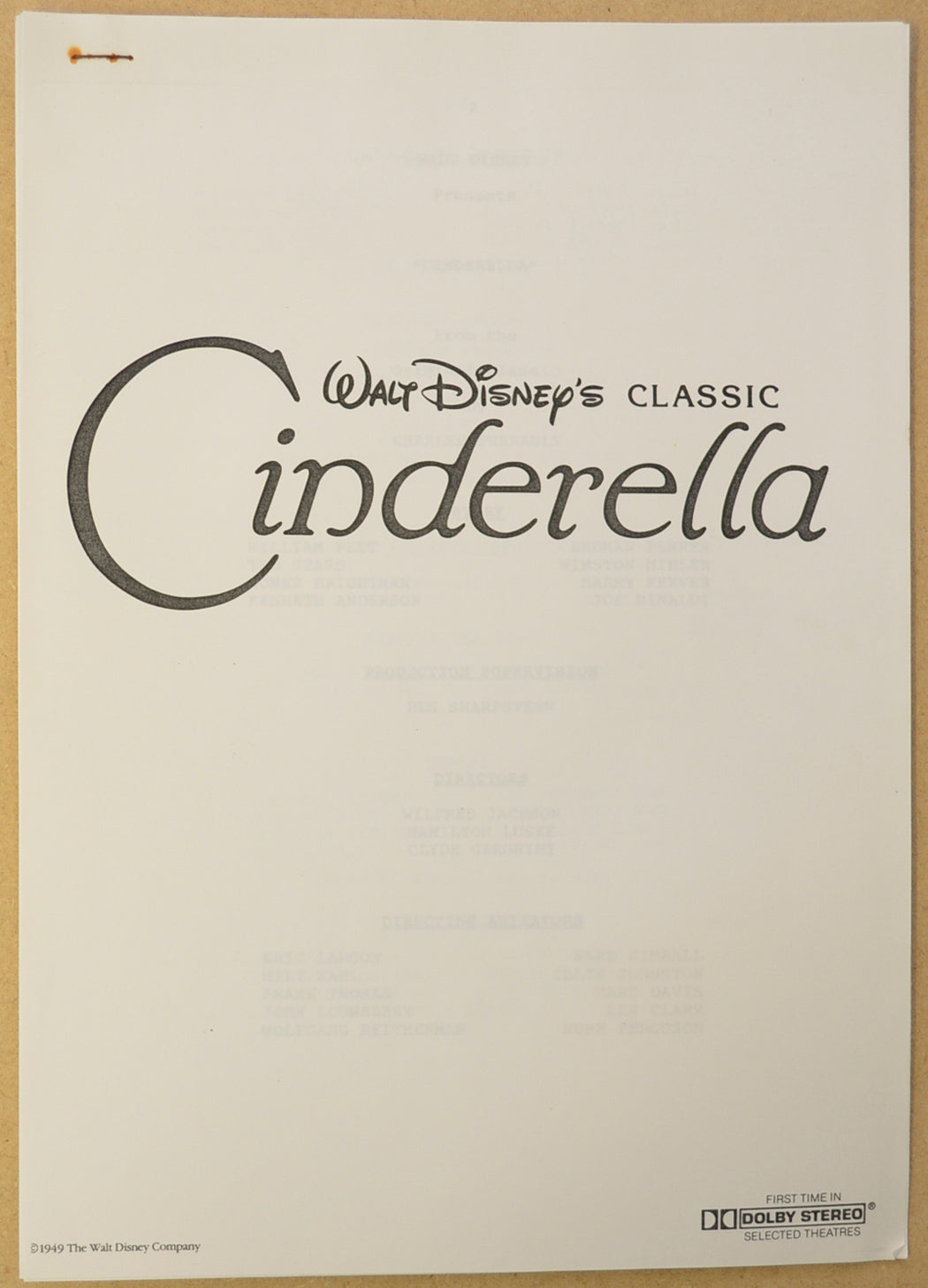 CINDERELLA Original Cinema Press Kit – Production Info 