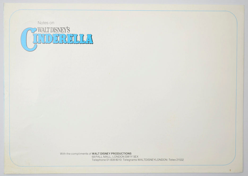 CINDERELLA Cinema Exhibitors Synopsis Credits Booklet - BACK  