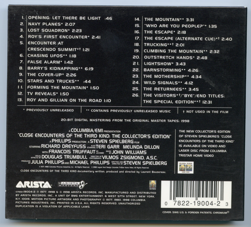 CLOSE ENCOUNTERS OF THE THIRD KIND Original CD Soundtrack (back) 