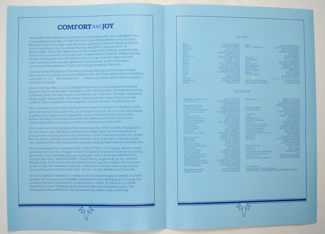 COMFORT AND JOY Cinema Exhibitors Press Synopsis Credits Booklet - INSIDE 