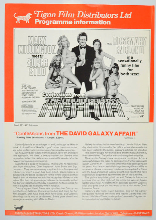 Confessions from the David Galaxy Affair Original Single Sheet Cinema Exhibitors Campaign Pressbook (UK)