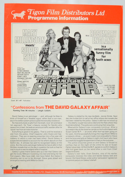 Confessions from the David Galaxy Affair Original Single Sheet Cinema Exhibitors Campaign Pressbook (UK)