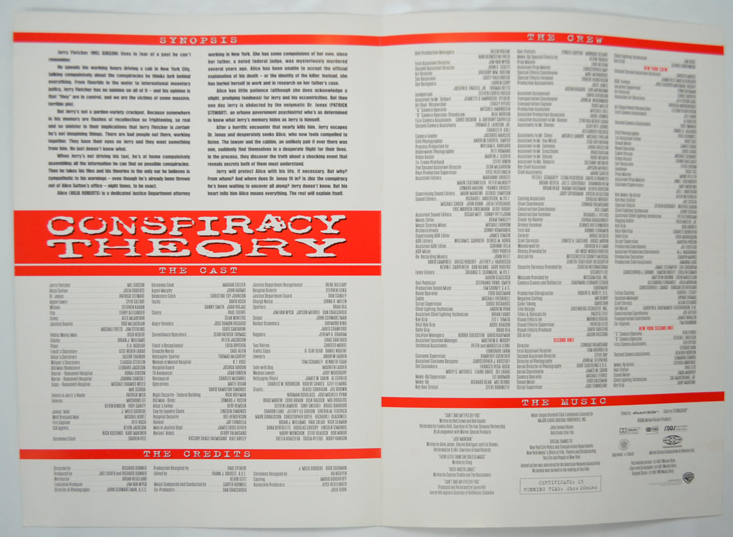 CONSPIRACY THEORY Cinema Exhibitors Press Synopsis Credits Booklet - INSIDE 