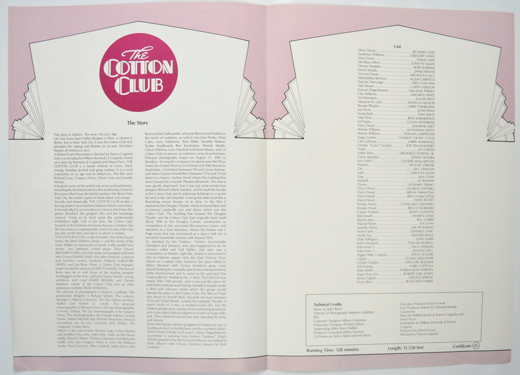 THE COTTON CLUB Cinema Exhibitors Press Synopsis Credits Booklet - INSIDE 