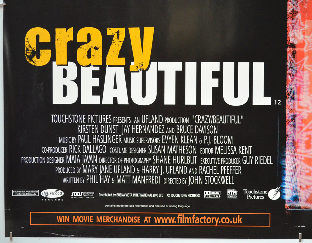 CRAZY BEAUTIFUL (Bottom Left) Cinema Quad Movie Poster 