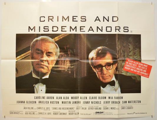 Crimes And Misdemeanors  Original Quad Poster - Film Poster - Movie Poster