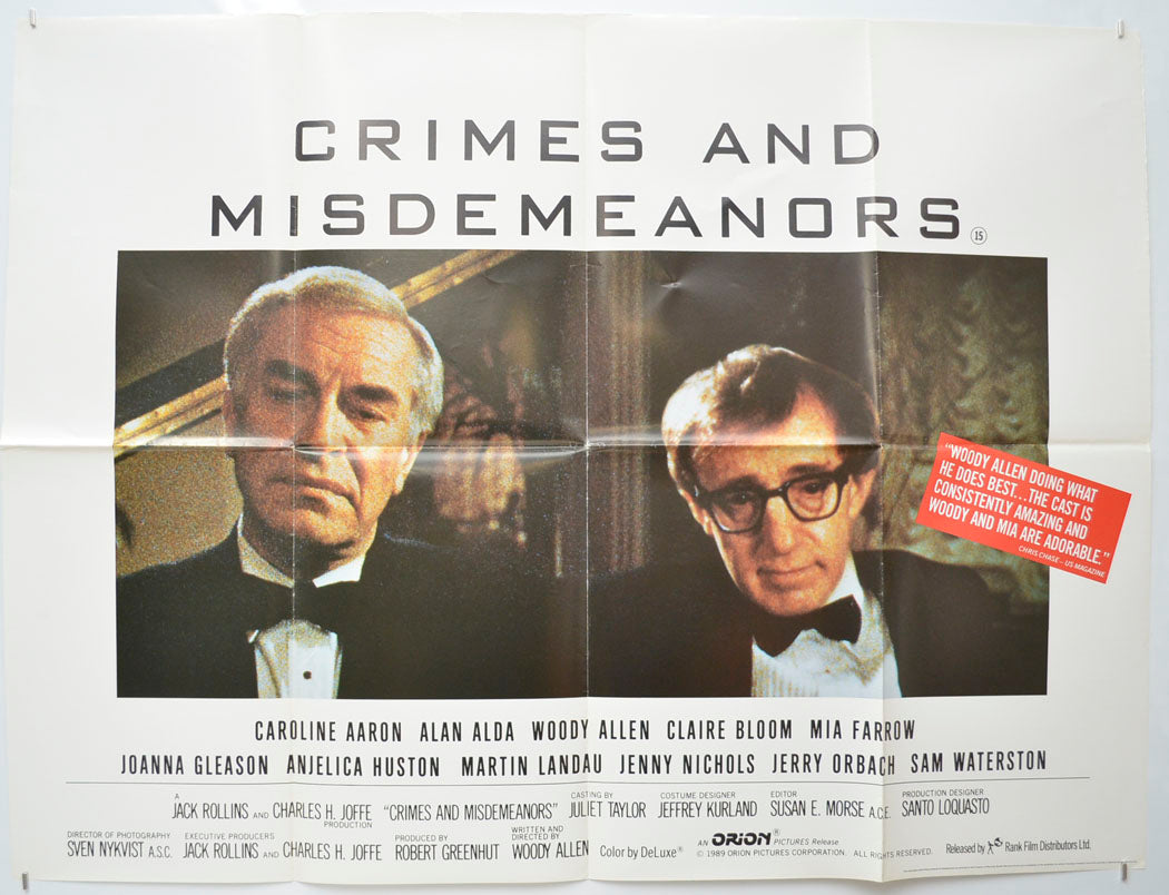 Crimes And Misdemeanors Original Quad Poster - Film Poster - Movie Poster