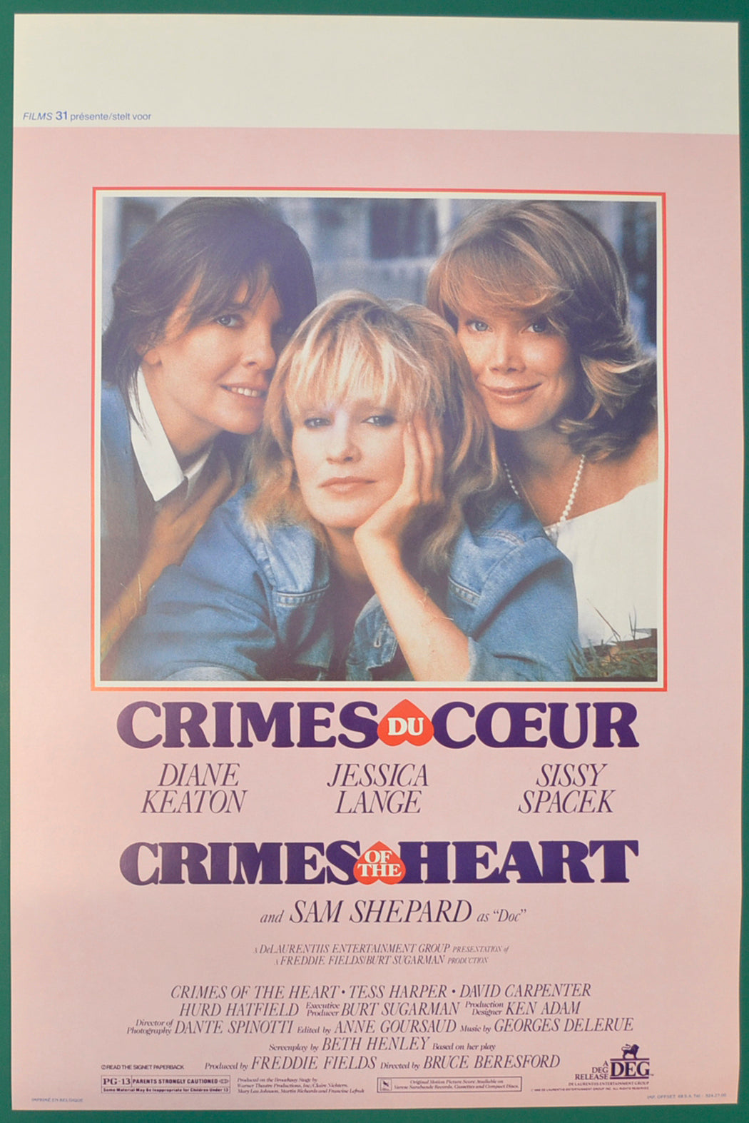 Crimes Of The Heart    Original Belgian Poster - Film Poster - Movie Poster  